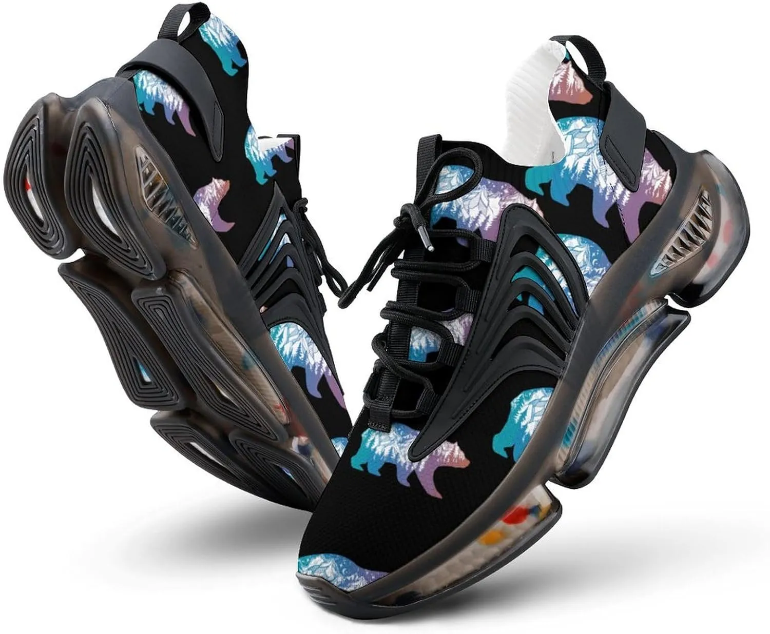 Bear with Mountains Landscape Walking Shoes for Men Lightweight Tennis Fashion Elastic Sports Shoes Cushion Basketball Shoes