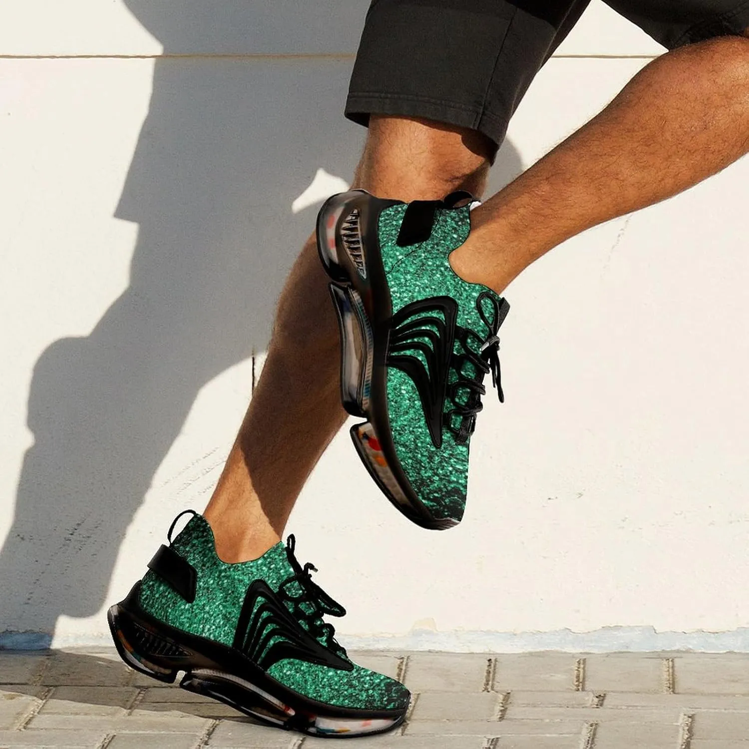 Beautiful Emerald Green Glitter Sparkles Walking Shoes for Men Lightweight Tennis Fashion Elastic Sports Shoes Cushion Basketball Shoes