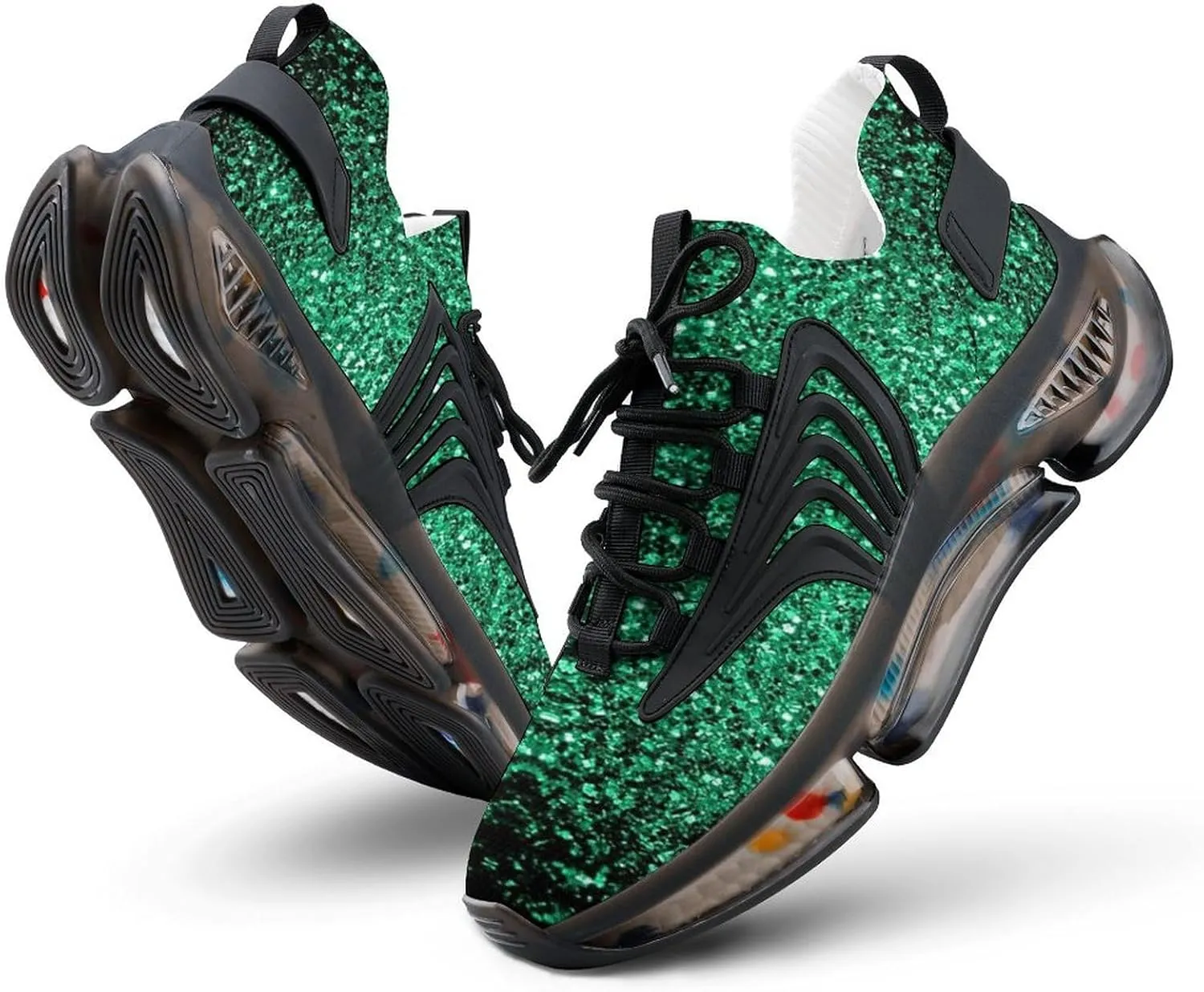 Beautiful Emerald Green Glitter Sparkles Walking Shoes for Men Lightweight Tennis Fashion Elastic Sports Shoes Cushion Basketball Shoes