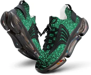 Beautiful Emerald Green Glitter Sparkles Walking Shoes for Men Lightweight Tennis Fashion Elastic Sports Shoes Cushion Basketball Shoes