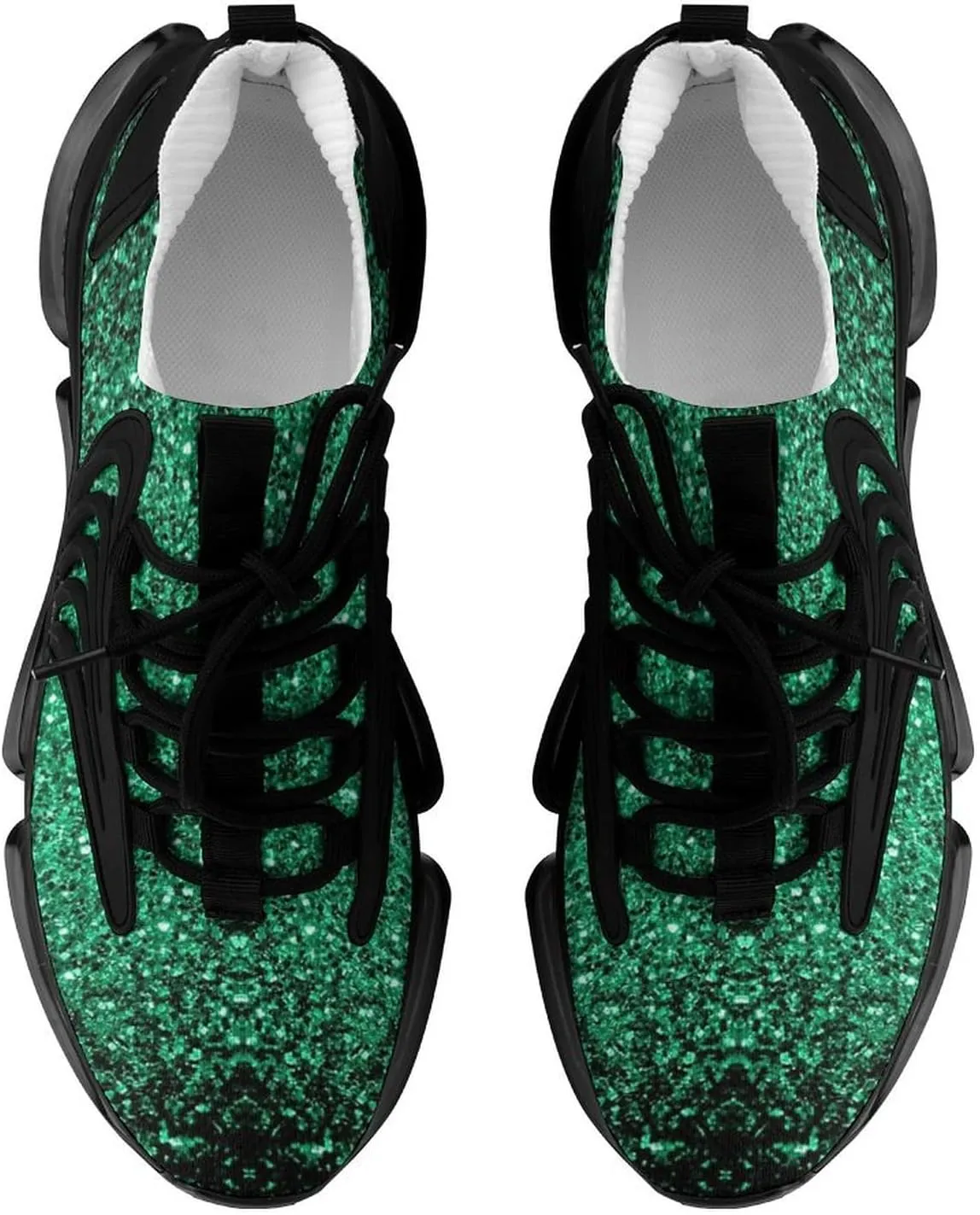 Beautiful Emerald Green Glitter Sparkles Walking Shoes for Men Lightweight Tennis Fashion Elastic Sports Shoes Cushion Basketball Shoes