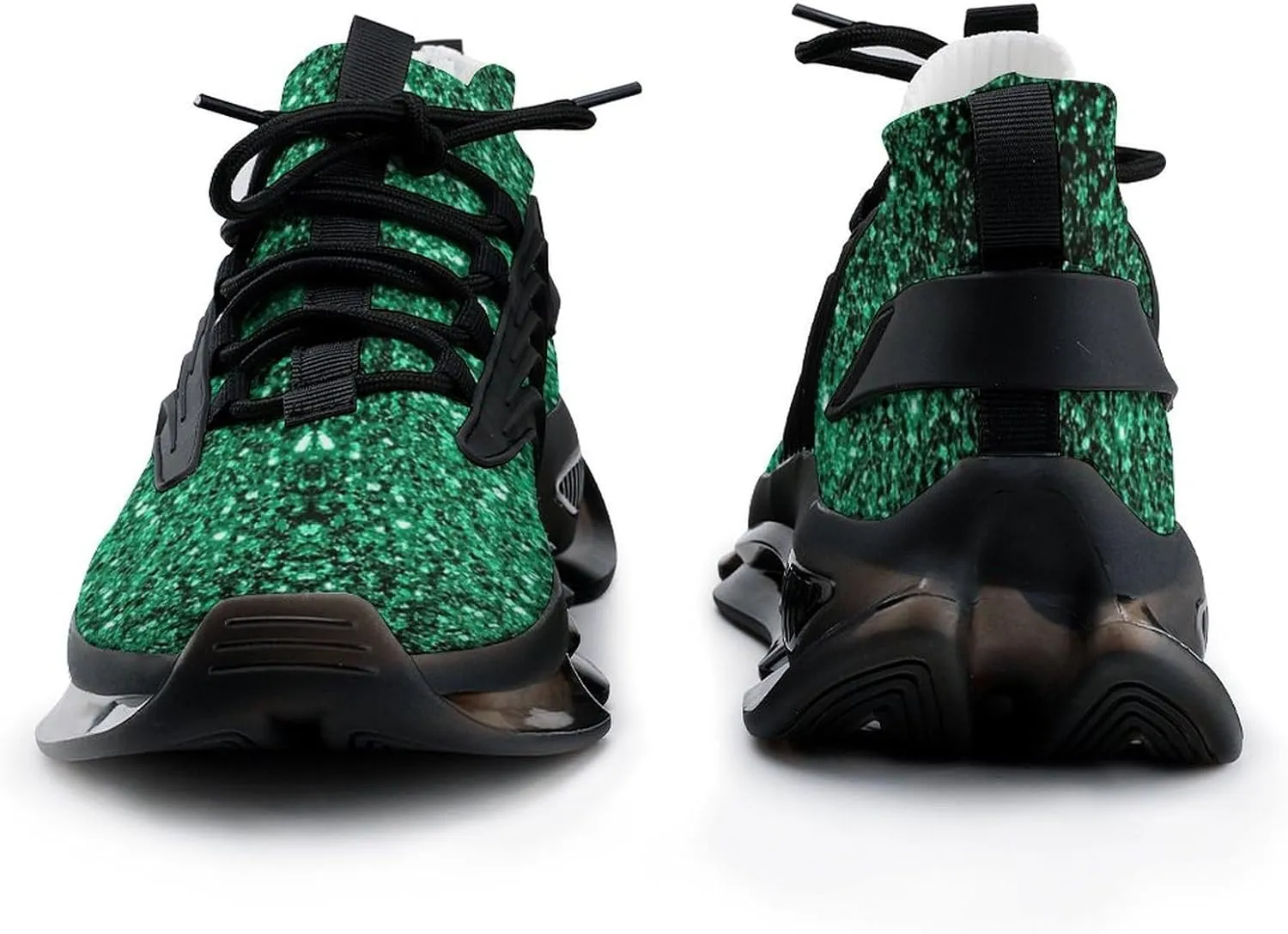 Beautiful Emerald Green Glitter Sparkles Walking Shoes for Men Lightweight Tennis Fashion Elastic Sports Shoes Cushion Basketball Shoes