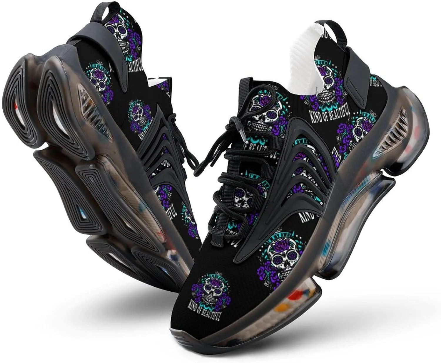 Beautiful Skull Walking Shoes for Men Lightweight Tennis Fashion Elastic Sports Shoes Cushion Basketball Shoes
