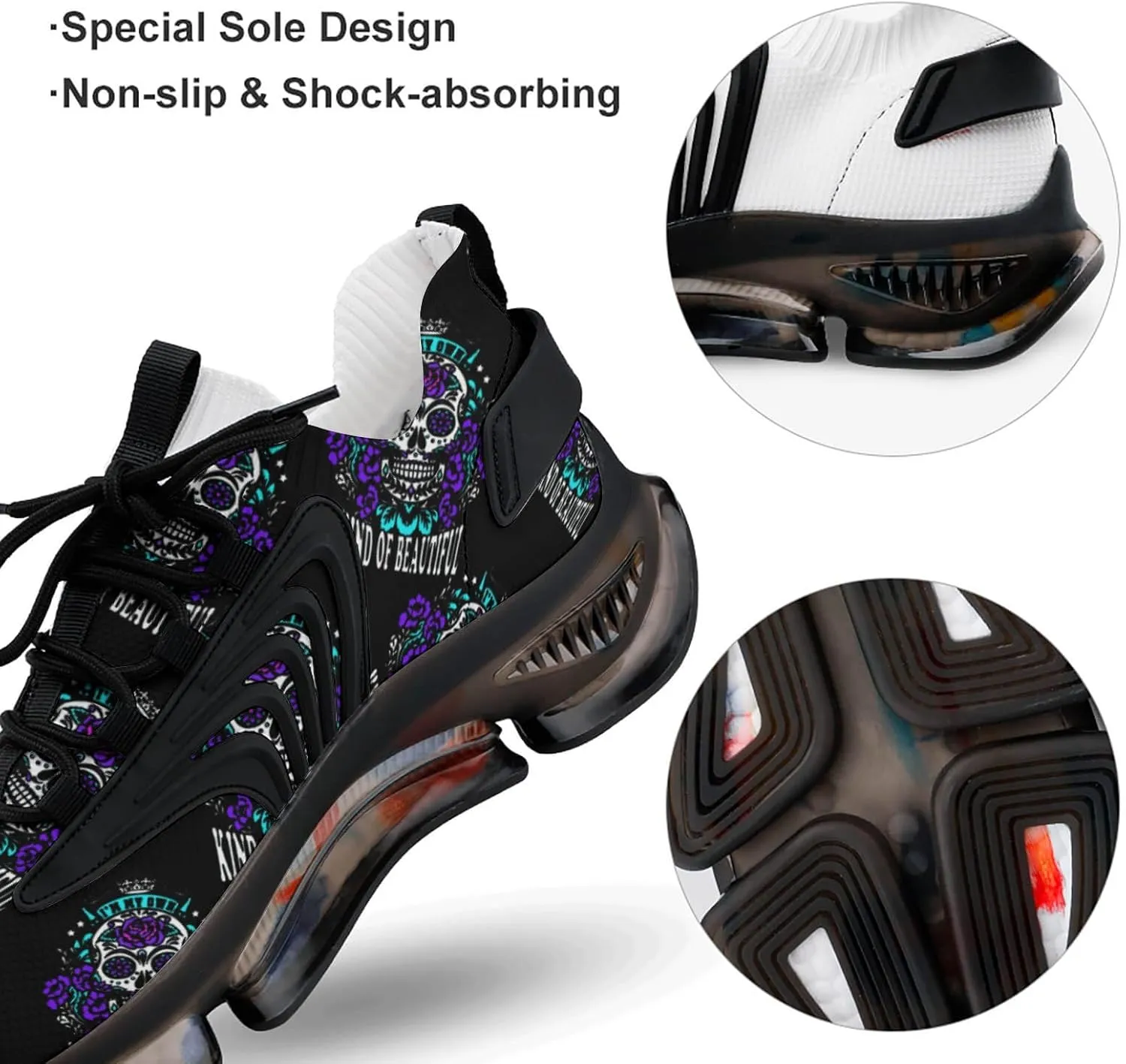 Beautiful Skull Walking Shoes for Men Lightweight Tennis Fashion Elastic Sports Shoes Cushion Basketball Shoes