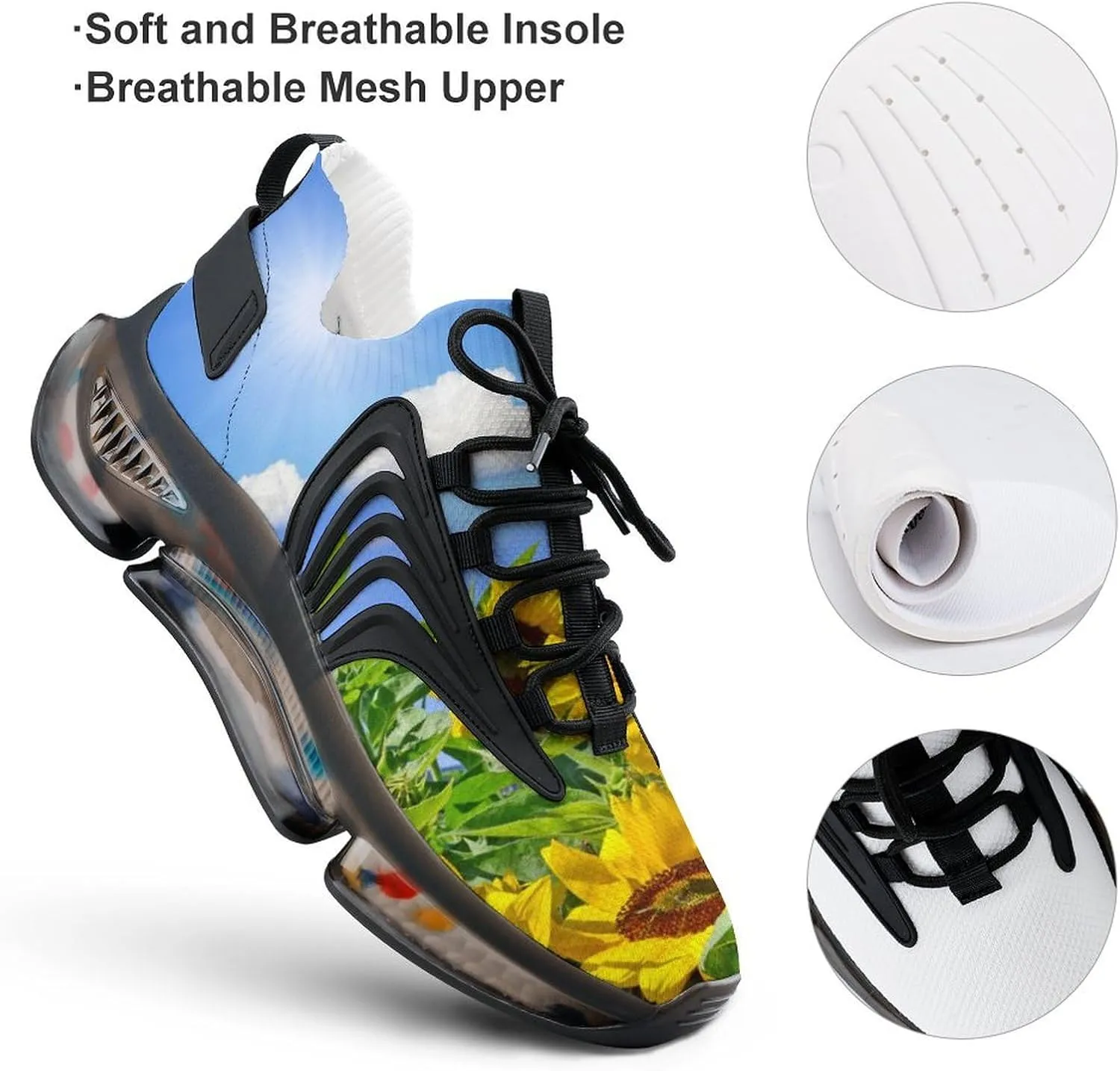 Beautiful Sunflowers Walking Shoes for Men Lightweight Tennis Fashion Elastic Sports Shoes Cushion Basketball Shoes