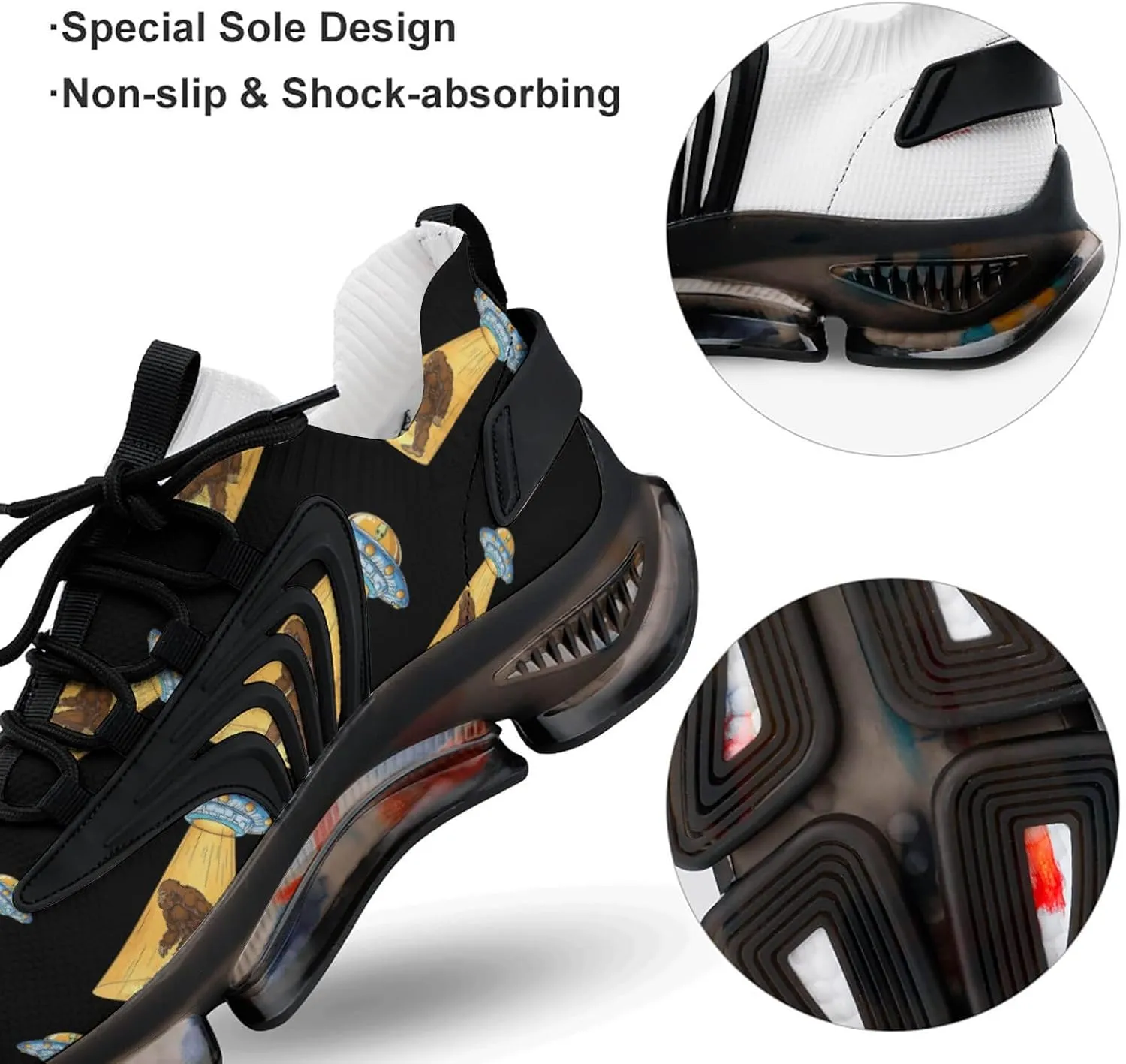 Bigfoot UFO Abduction Walking Shoes for Men Lightweight Tennis Fashion Elastic Sports Shoes Cushion Basketball Shoes