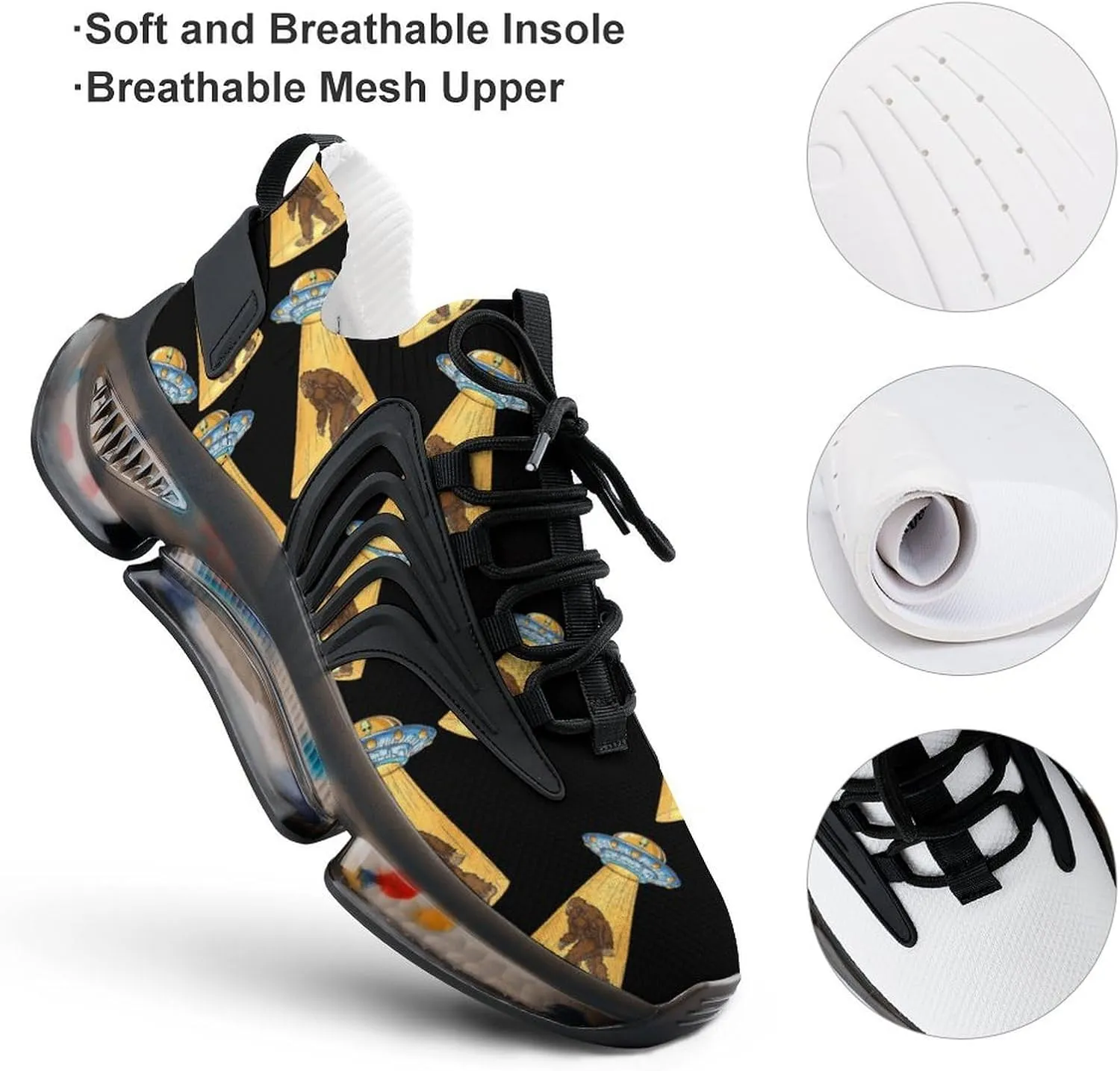 Bigfoot UFO Abduction Walking Shoes for Men Lightweight Tennis Fashion Elastic Sports Shoes Cushion Basketball Shoes