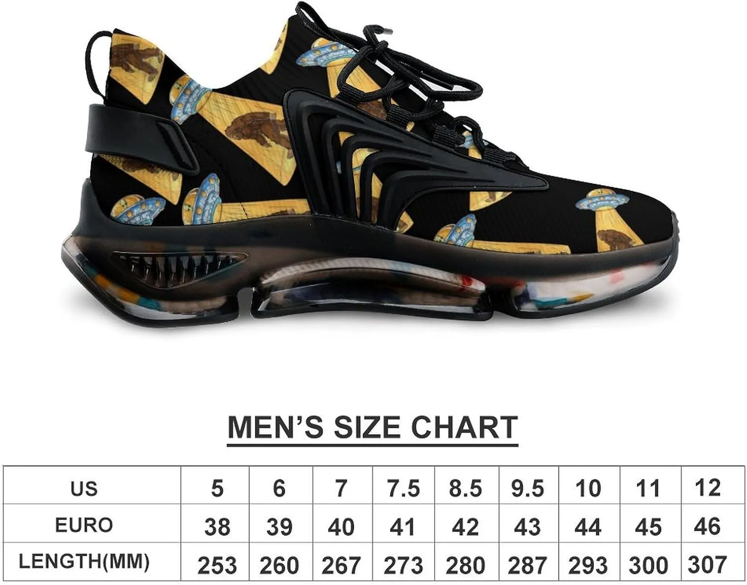 Bigfoot UFO Abduction Walking Shoes for Men Lightweight Tennis Fashion Elastic Sports Shoes Cushion Basketball Shoes