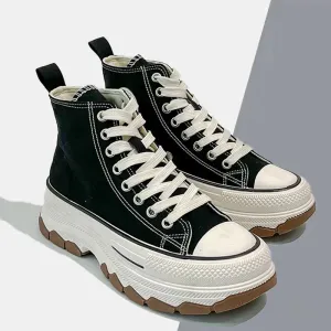 binfenxie Women Vintage Canvas Shoes High Quality Lace Up Sneakers Platform Casual Sport Shoes Comfortable Outdoor High Top Sneakers 35-40