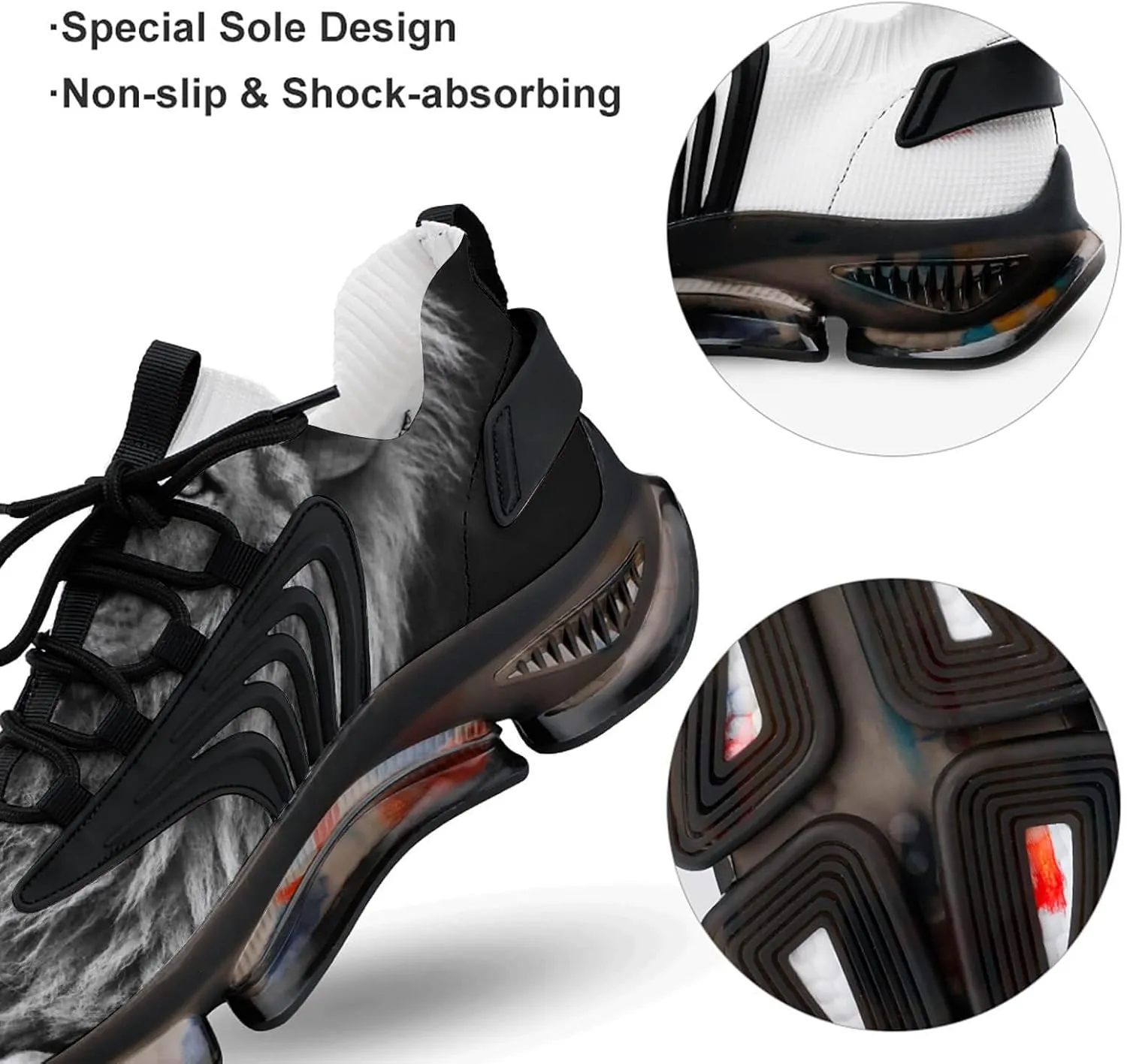 Black and White African Lion Walking Shoes for Men Lightweight Tennis Fashion Elastic Sports Shoes Cushion Basketball Shoes