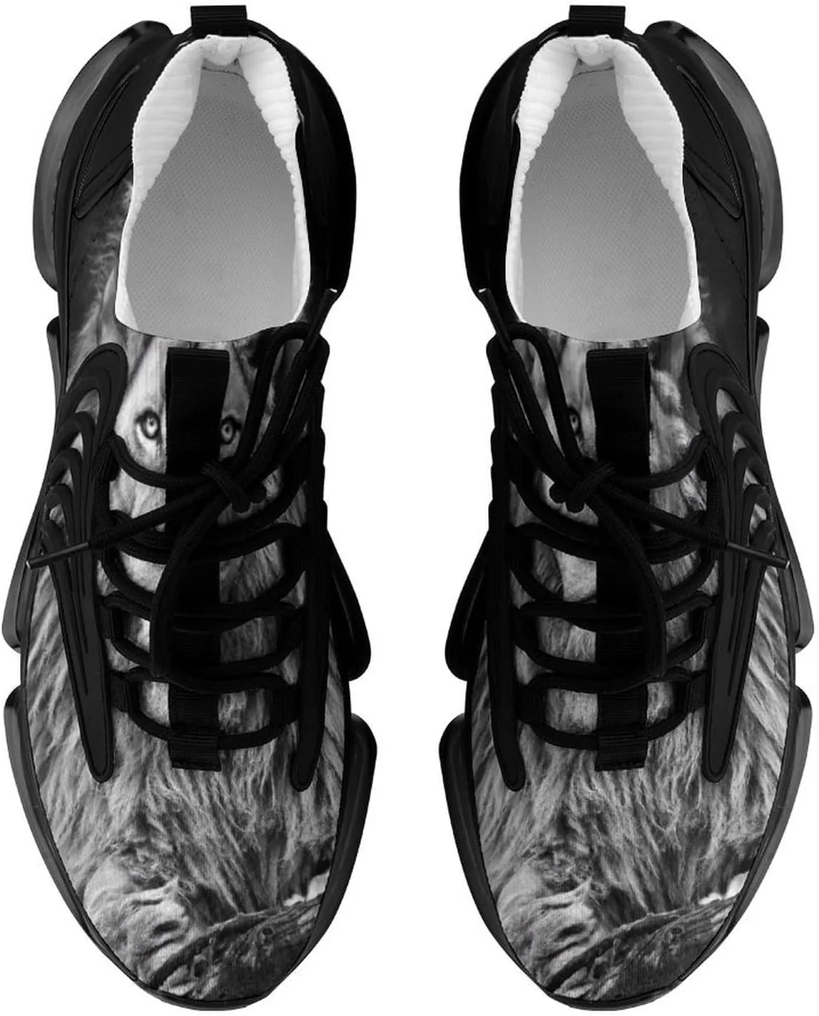 Black and White African Lion Walking Shoes for Men Lightweight Tennis Fashion Elastic Sports Shoes Cushion Basketball Shoes