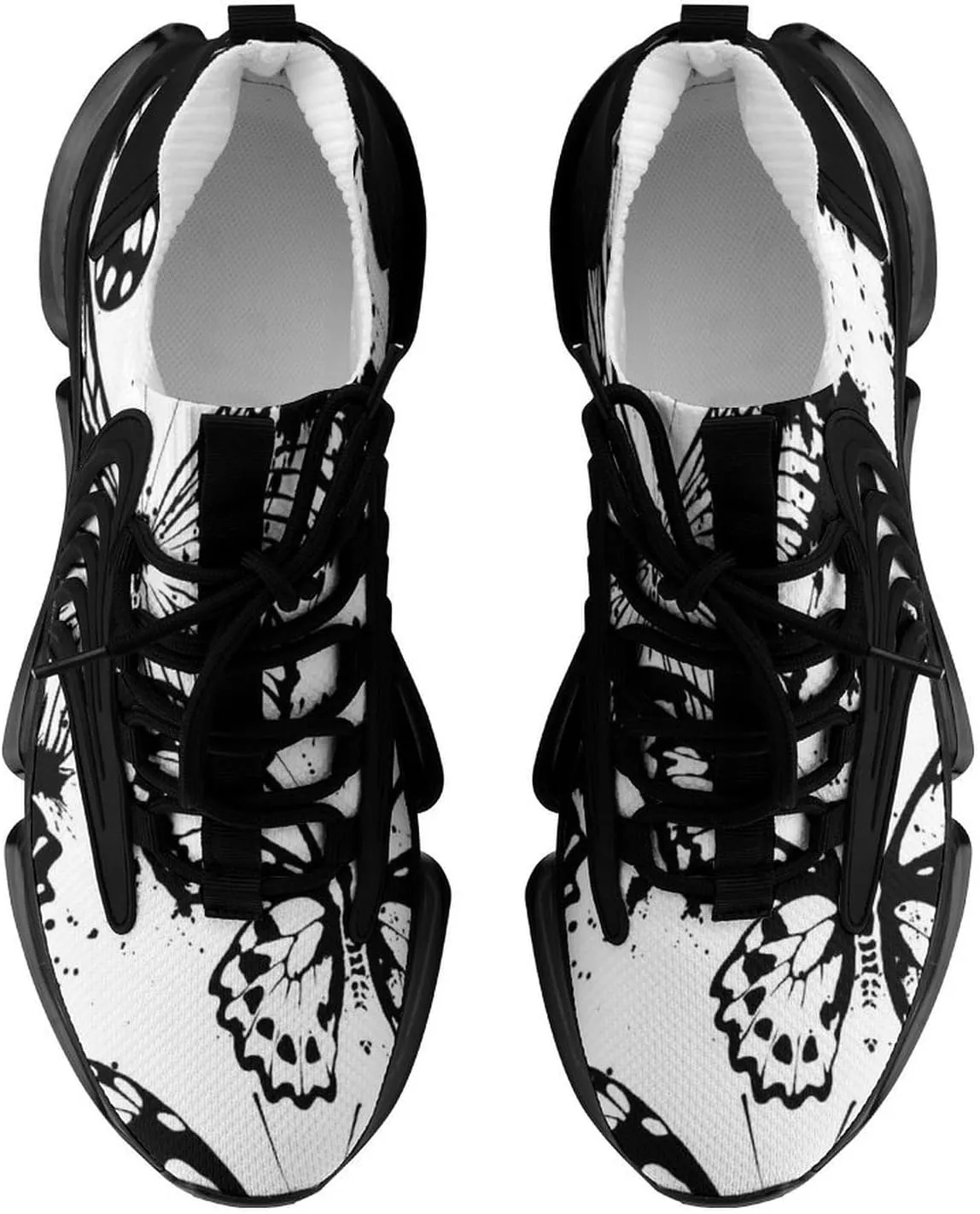 Black and White Butterflies Walking Shoes for Men Lightweight Tennis Fashion Elastic Sports Shoes Cushion Basketball Shoes