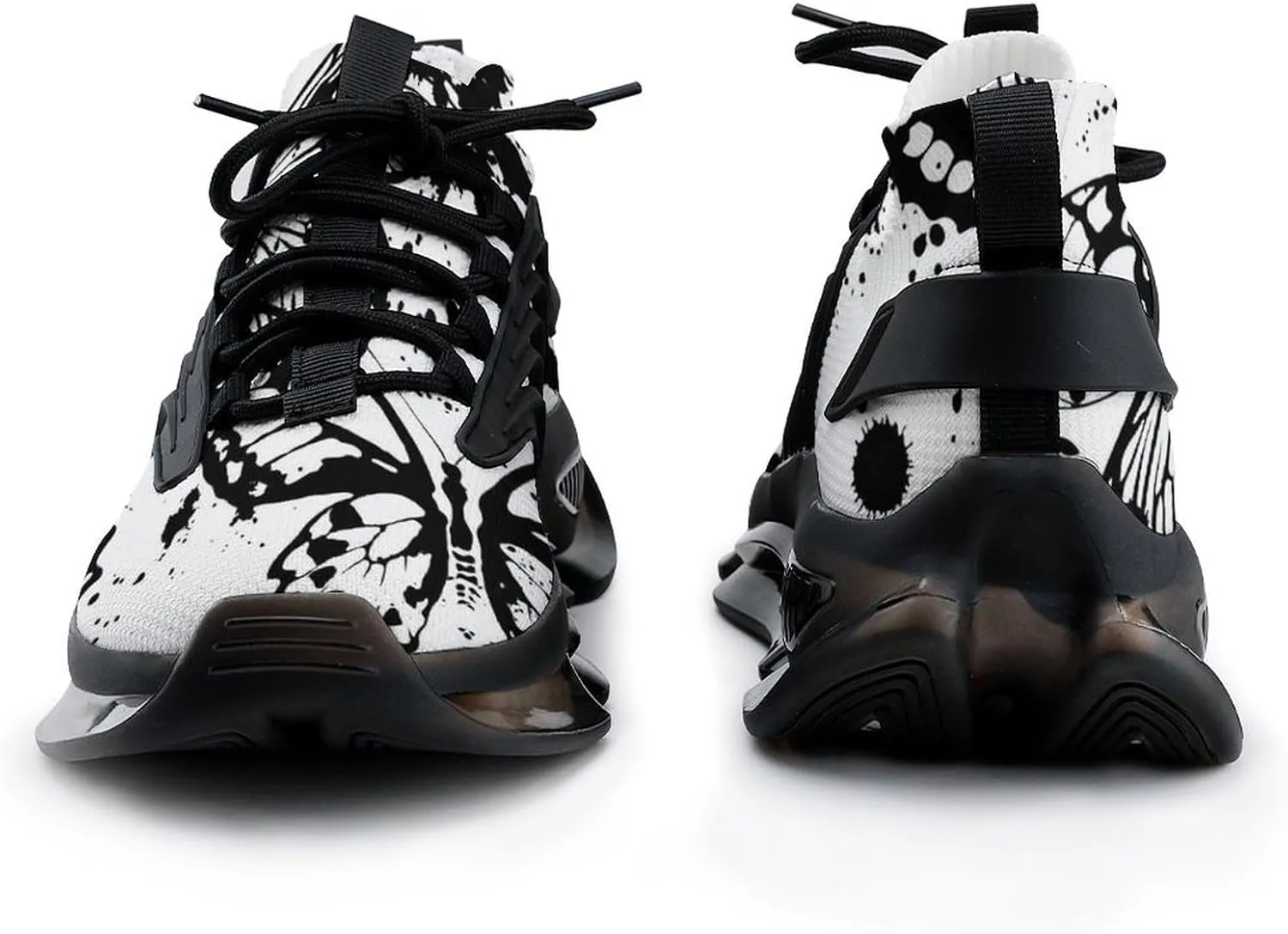 Black and White Butterflies Walking Shoes for Men Lightweight Tennis Fashion Elastic Sports Shoes Cushion Basketball Shoes