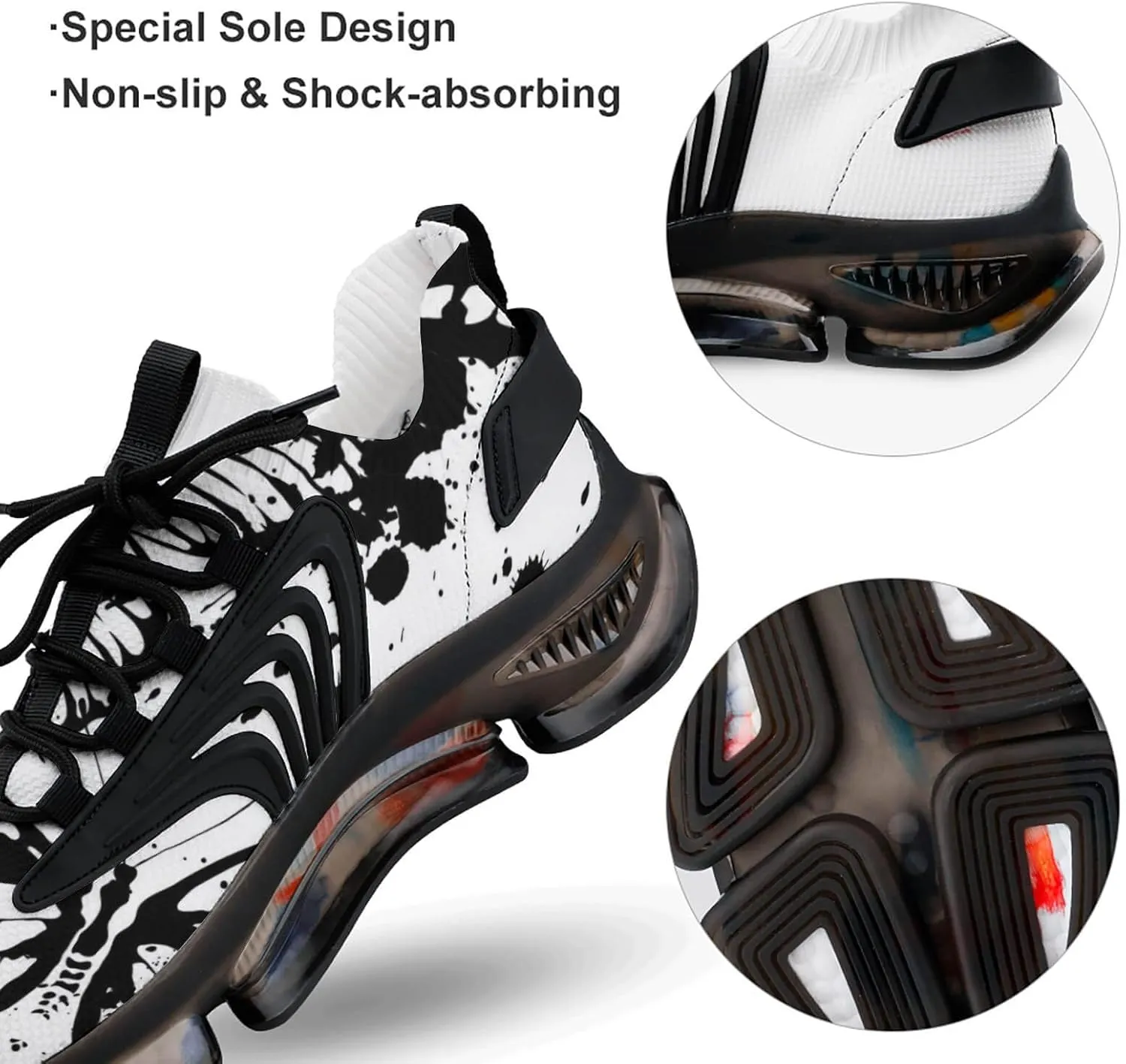 Black and White Butterflies Walking Shoes for Men Lightweight Tennis Fashion Elastic Sports Shoes Cushion Basketball Shoes