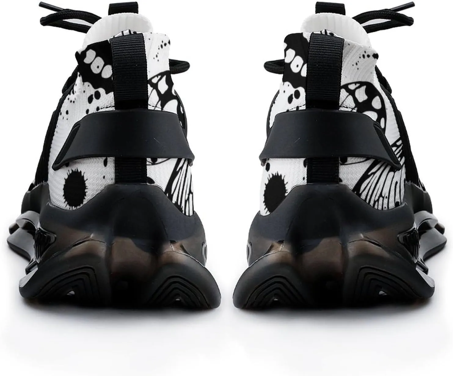 Black and White Butterflies Walking Shoes for Men Lightweight Tennis Fashion Elastic Sports Shoes Cushion Basketball Shoes