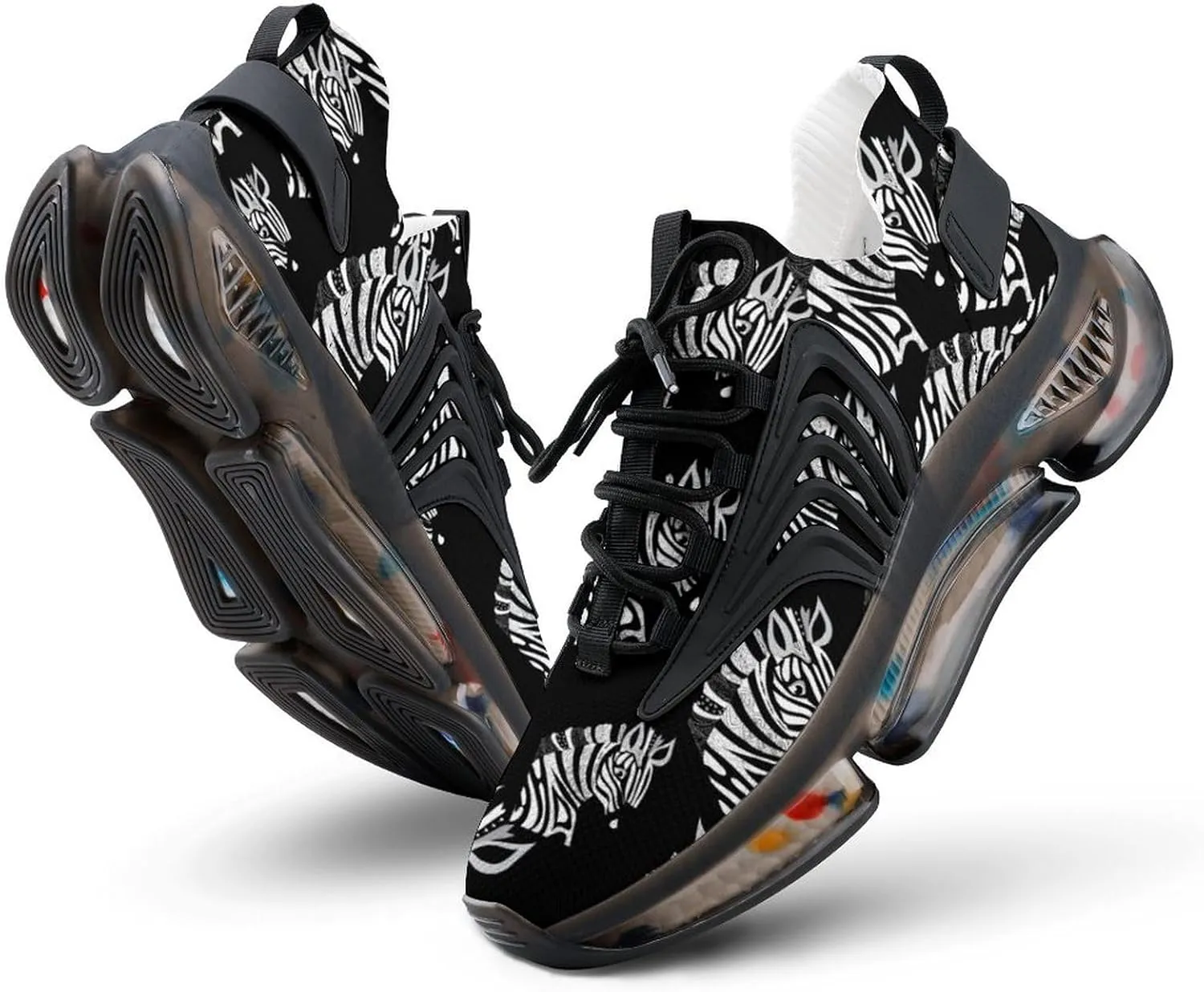 Black White Zebra Walking Shoes for Men Lightweight Tennis Fashion Elastic Sports Shoes Cushion Basketball Shoes