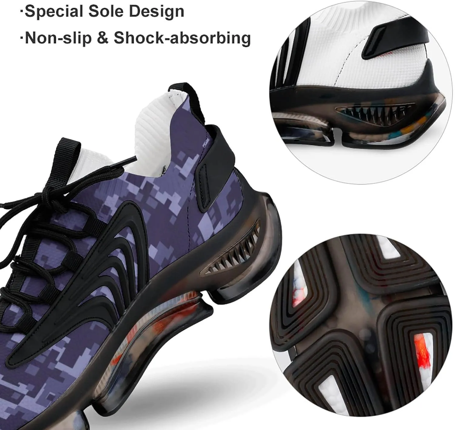 Blue Camouflage Walking Shoes for Men Lightweight Tennis Fashion Elastic Sports Shoes Cushion Basketball Shoes