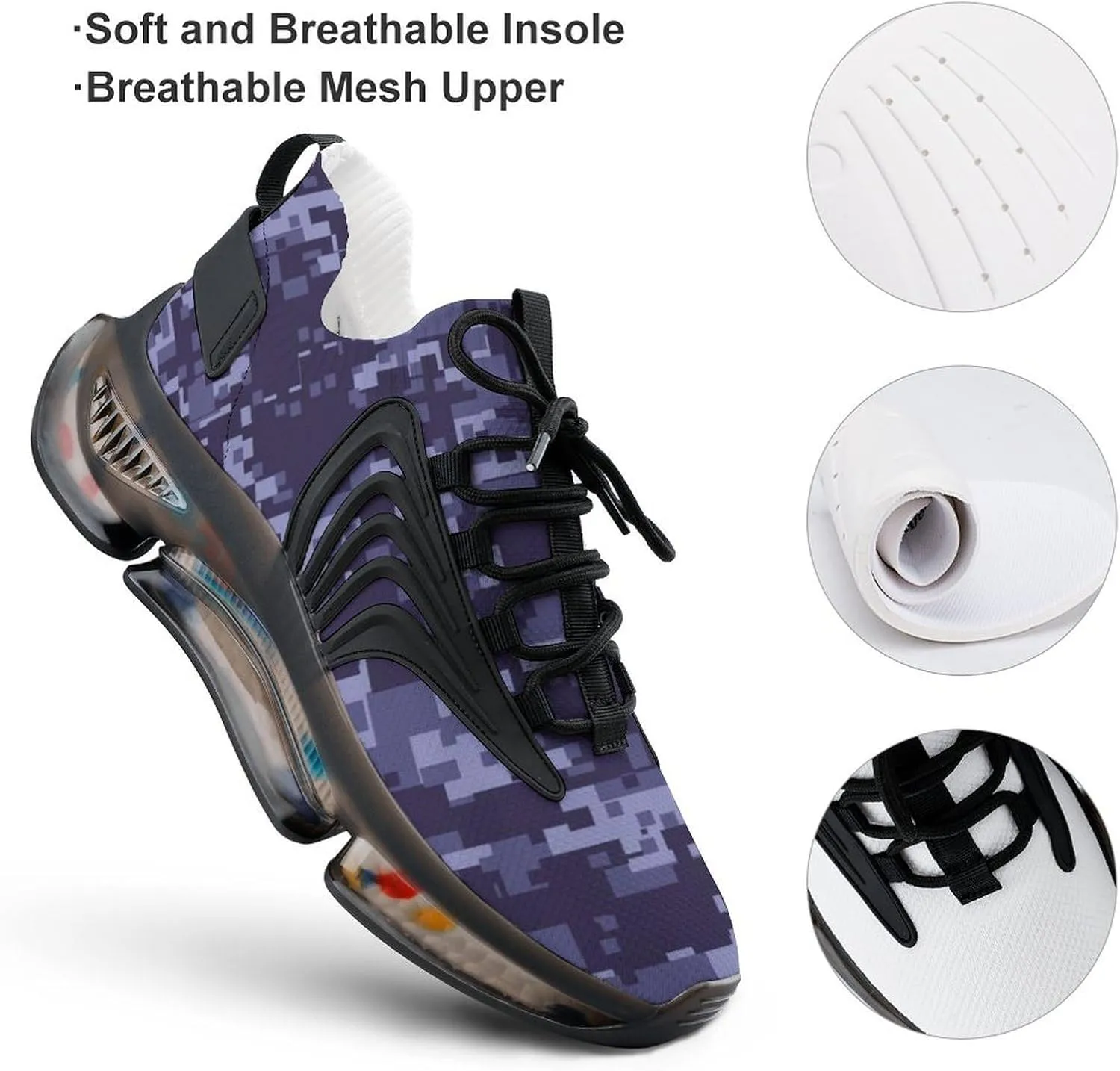 Blue Camouflage Walking Shoes for Men Lightweight Tennis Fashion Elastic Sports Shoes Cushion Basketball Shoes