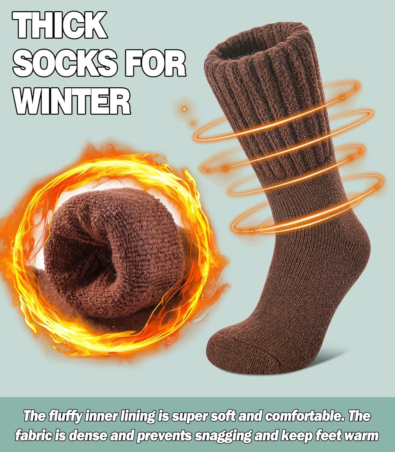 Boot Socks for Women Merino Wool Hiking Winter Warm Super Thick Thermal Cozy Knit Crew Socks