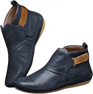 Boots for Women No Heel 2022 New Arch Support Boots Side Zipper Vintage Leather Damping Shoes Flat Booties
