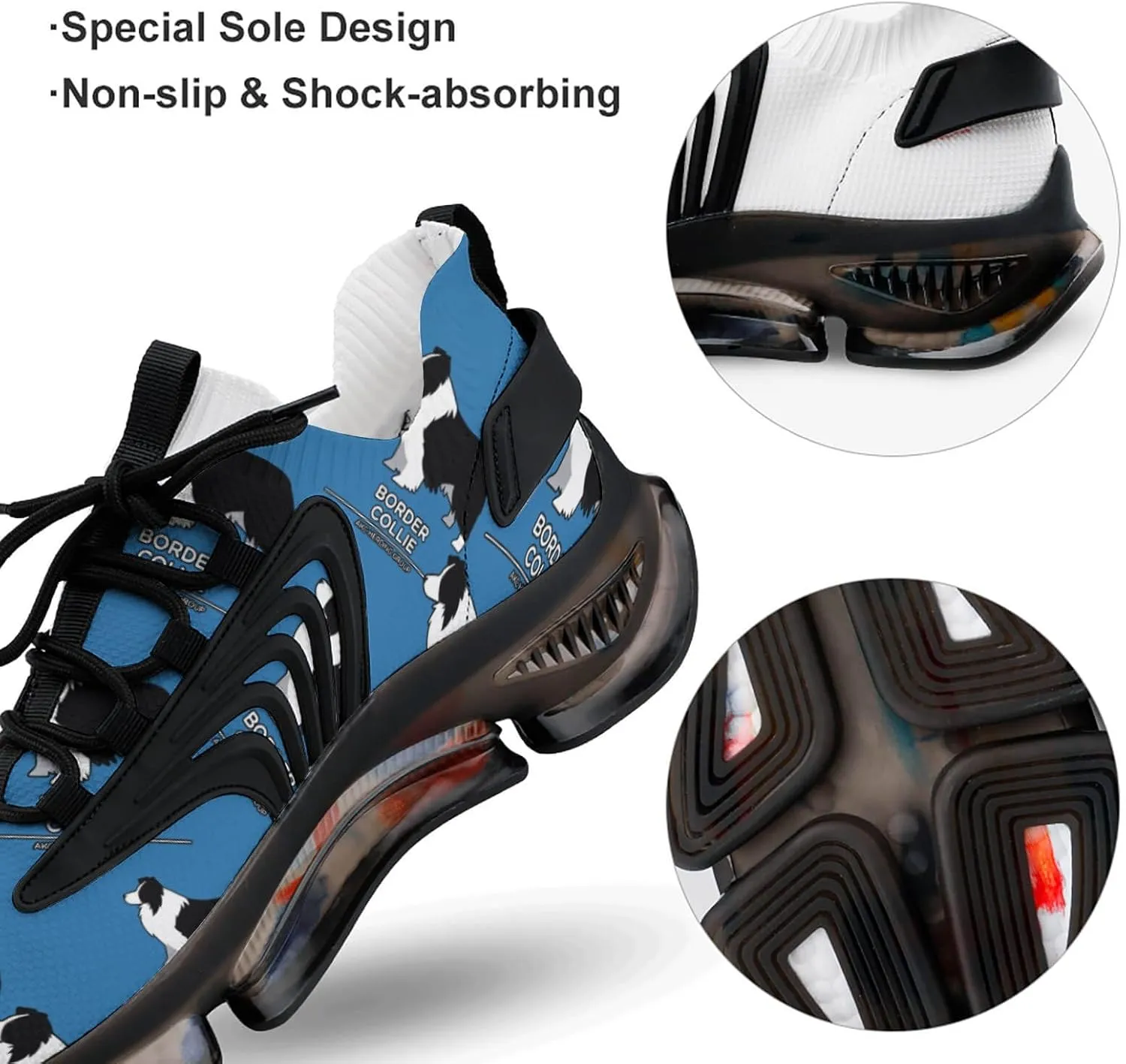 Border Collie Walking Shoes for Men Lightweight Tennis Fashion Elastic Sports Shoes Cushion Basketball Shoes