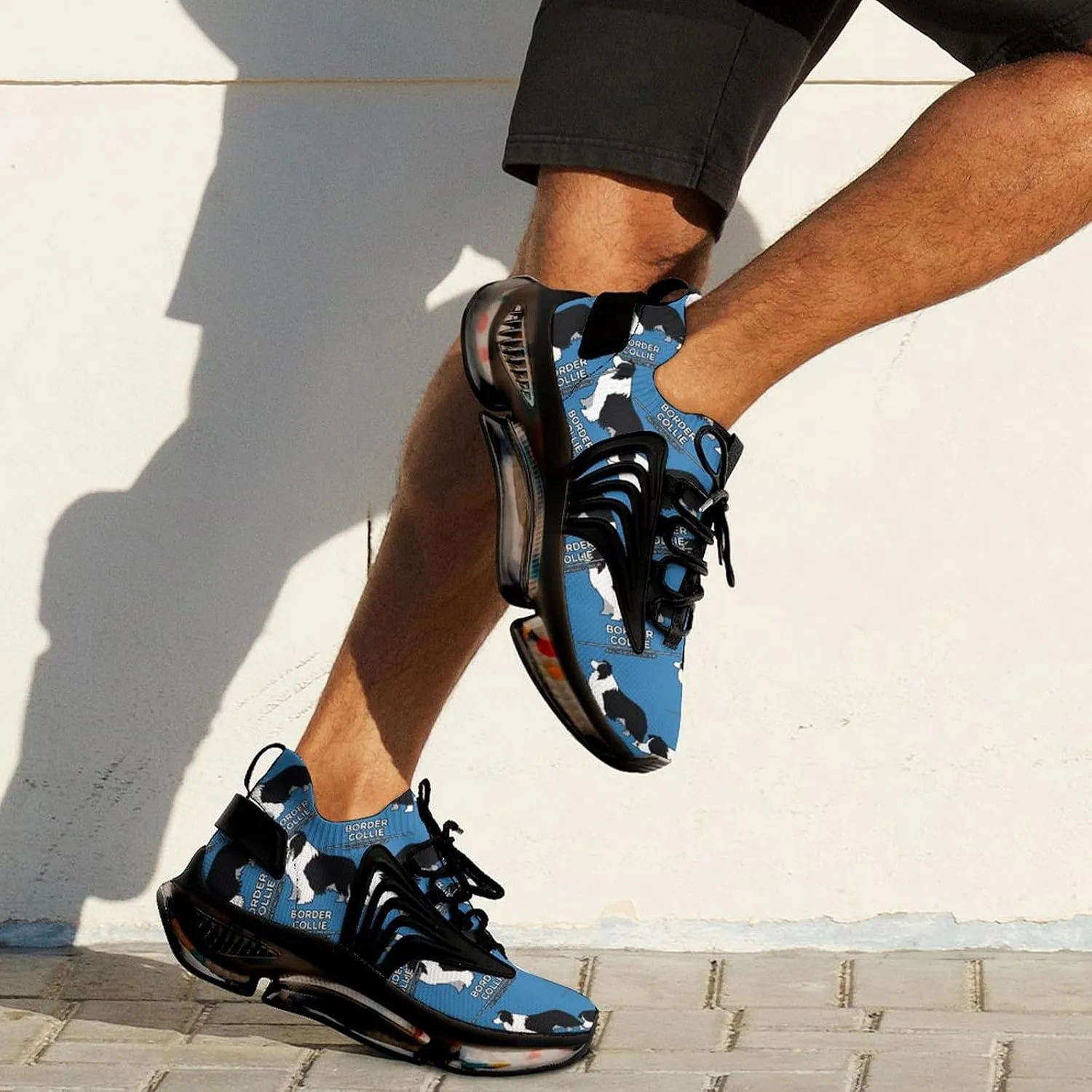Border Collie Walking Shoes for Men Lightweight Tennis Fashion Elastic Sports Shoes Cushion Basketball Shoes