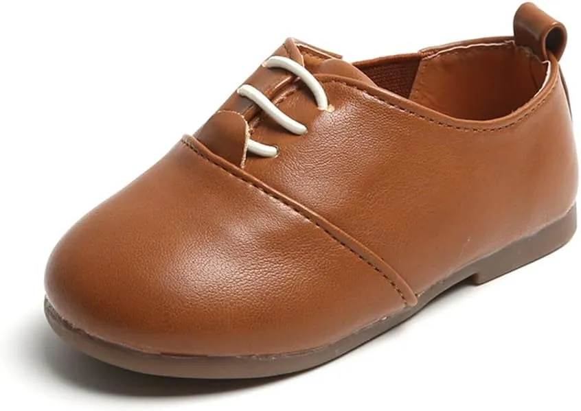 Boys Girls PU Leather Wedding Dress Oxford Lace Up School Uniform Walking Shoes Loafer Flats for Toddler/Little Kid