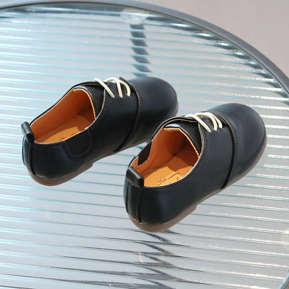 Boys Girls PU Leather Wedding Dress Oxford Lace Up School Uniform Walking Shoes Loafer Flats for Toddler/Little Kid