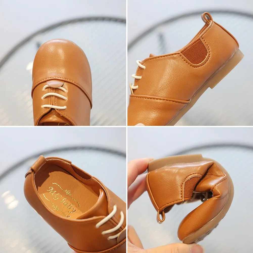 Boys Girls PU Leather Wedding Dress Oxford Lace Up School Uniform Walking Shoes Loafer Flats for Toddler/Little Kid
