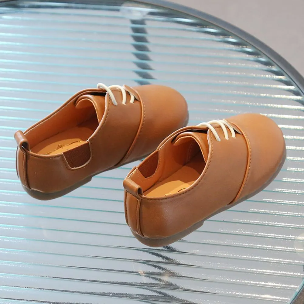 Boys Girls PU Leather Wedding Dress Oxford Lace Up School Uniform Walking Shoes Loafer Flats for Toddler/Little Kid