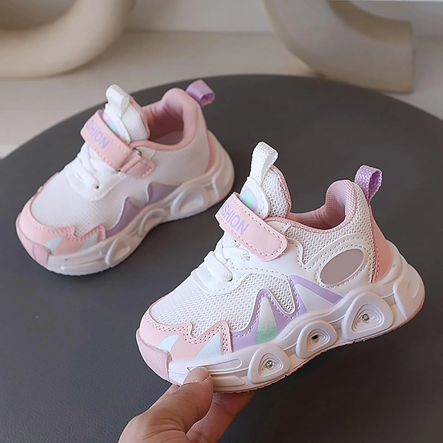 Boys Light up Tennis Shoes Girls Lace Up Soft Soles Running Shoes Kid Breathable Athletic Sports Shoes for Little Kid