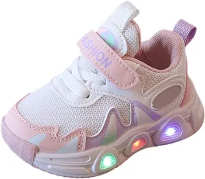 Boys Light up Tennis Shoes Girls Lace Up Soft Soles Running Shoes Kid Breathable Athletic Sports Shoes for Little Kid