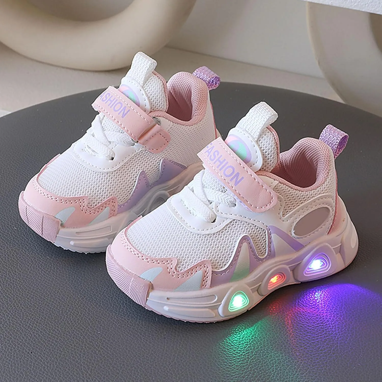 Boys Light up Tennis Shoes Girls Lace Up Soft Soles Running Shoes Kid Breathable Athletic Sports Shoes for Little Kid