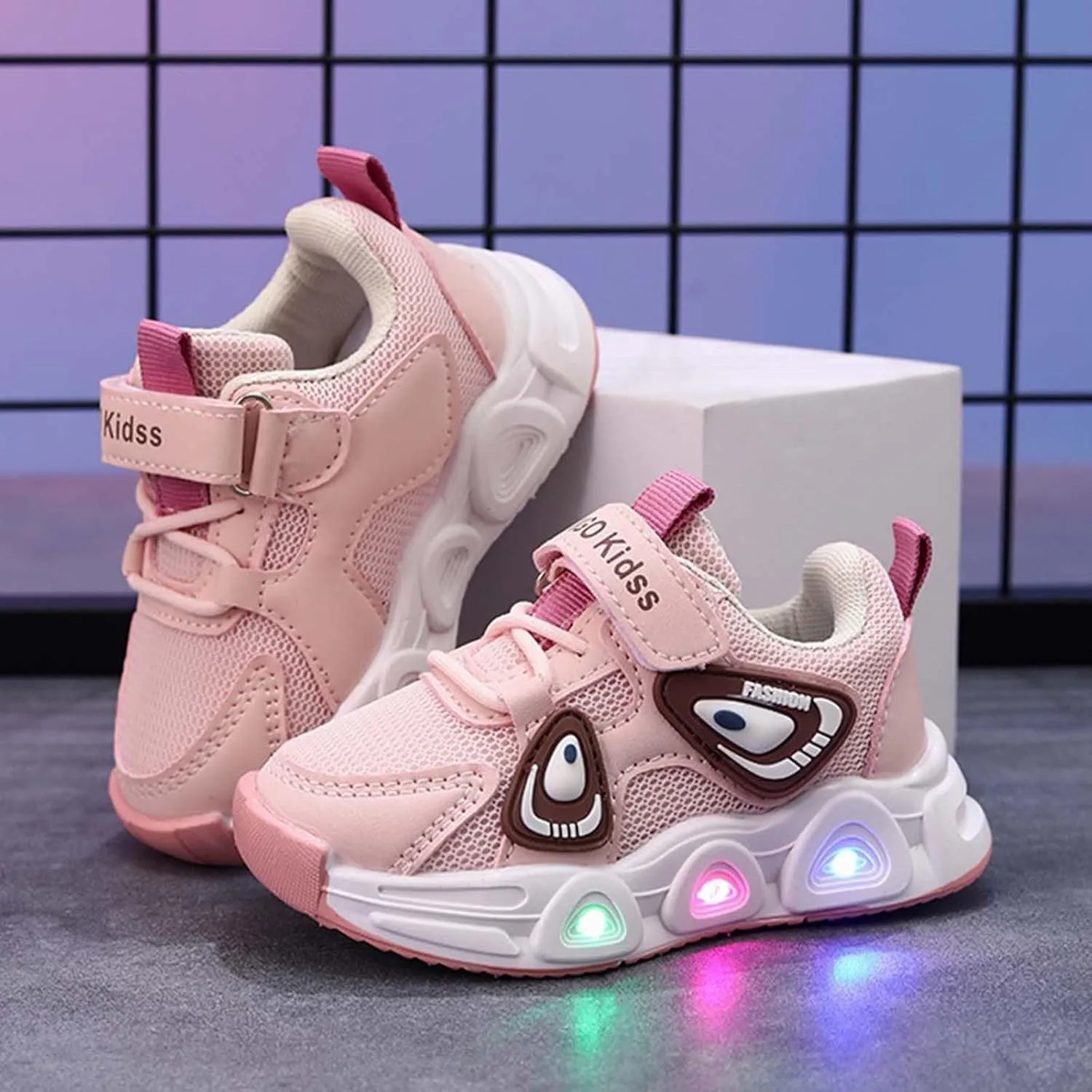 Boys Light up Tennis Shoes Girls Lace Up Soft Soles Running Shoes Kid Breathable Athletic Sports Shoes for Little Kid