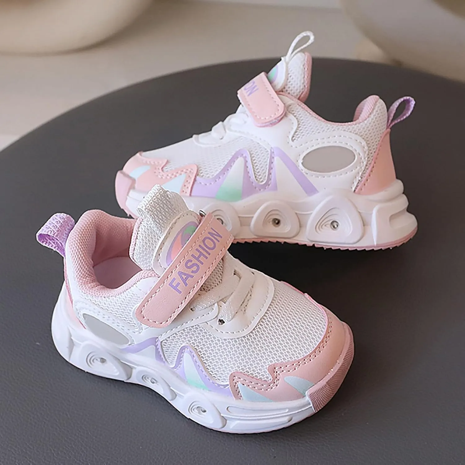 Boys Light up Tennis Shoes Girls Lace Up Soft Soles Running Shoes Kid Breathable Athletic Sports Shoes for Little Kid