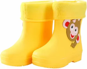 Boys Rain Boots Fleece Lined Waterproof Rain Boots Cartoon Lightweight Toddler Rubber Boots Girls Rain Boots