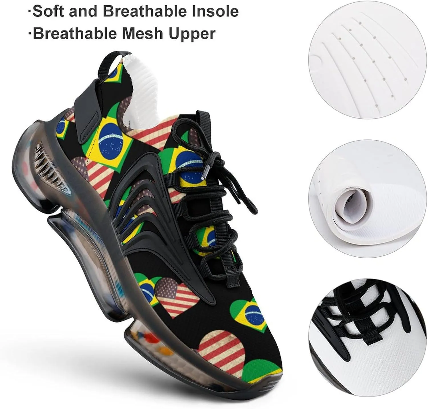 Brazilian Flag and USA Flag Walking Shoes for Men Lightweight Tennis Fashion Elastic Sports Shoes Cushion Basketball Shoes