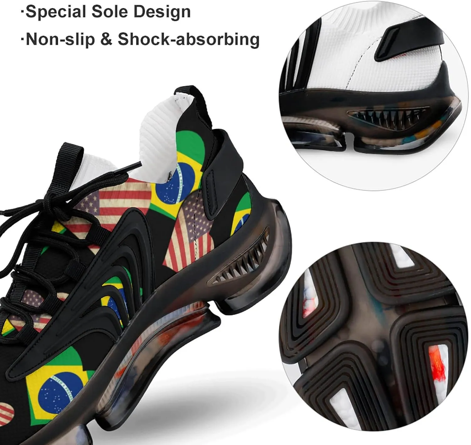 Brazilian Flag and USA Flag Walking Shoes for Men Lightweight Tennis Fashion Elastic Sports Shoes Cushion Basketball Shoes