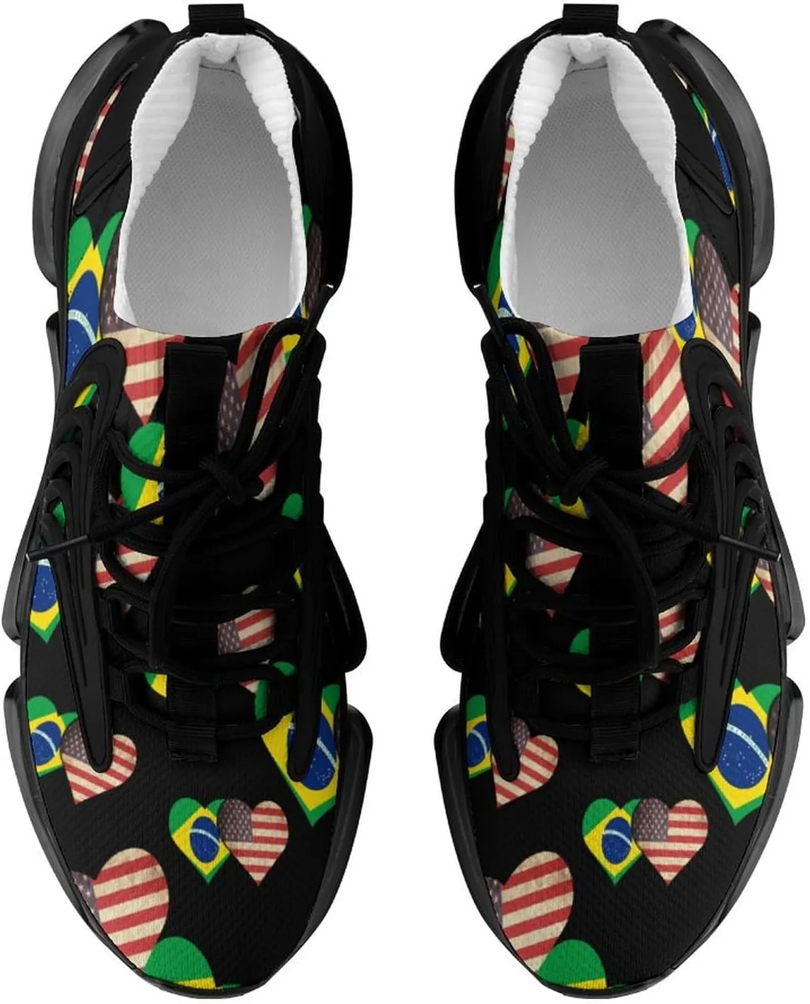 Brazilian Flag and USA Flag Walking Shoes for Men Lightweight Tennis Fashion Elastic Sports Shoes Cushion Basketball Shoes