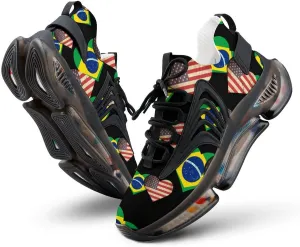 Brazilian Flag and USA Flag Walking Shoes for Men Lightweight Tennis Fashion Elastic Sports Shoes Cushion Basketball Shoes