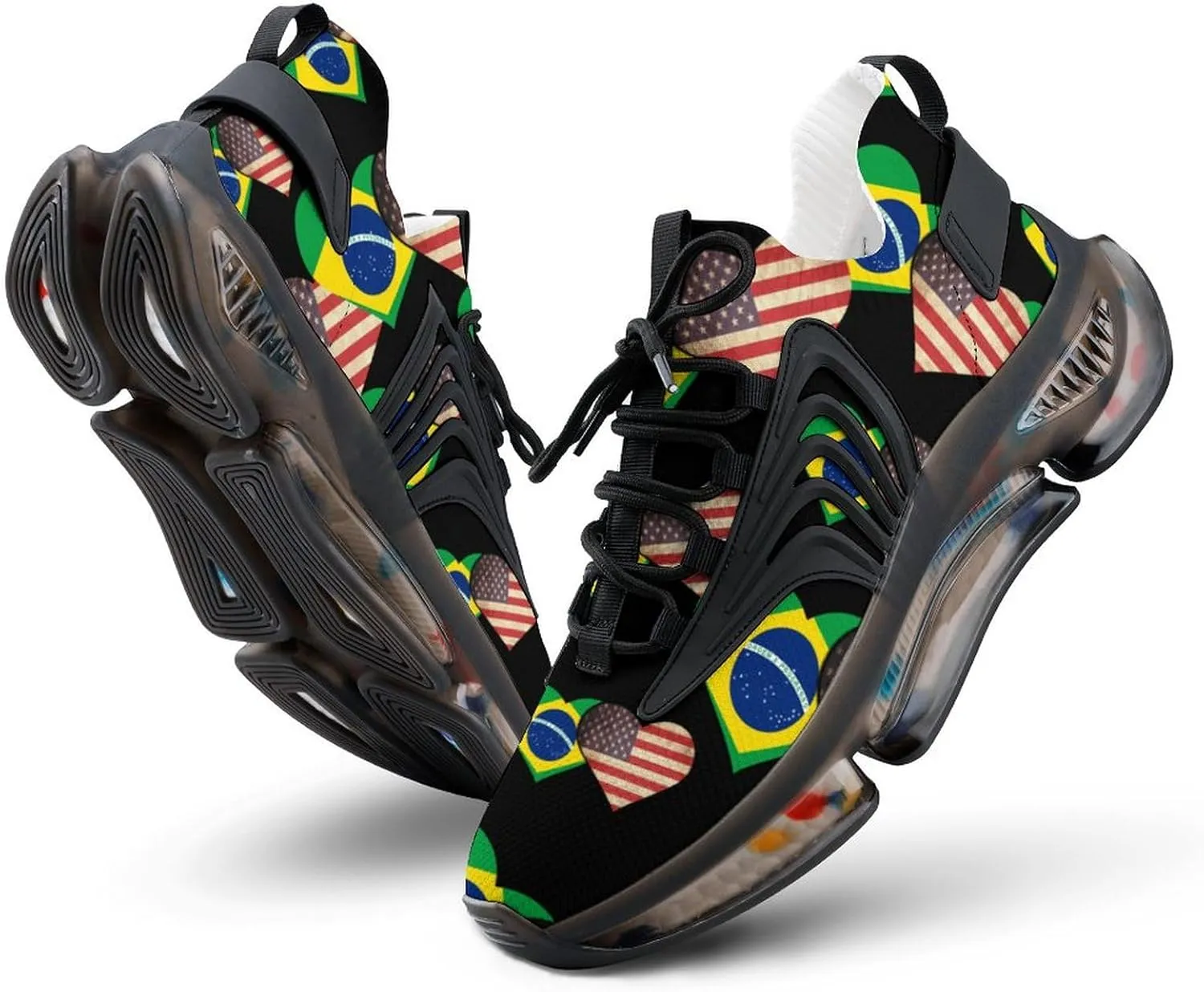 Brazilian Flag and USA Flag Walking Shoes for Men Lightweight Tennis Fashion Elastic Sports Shoes Cushion Basketball Shoes