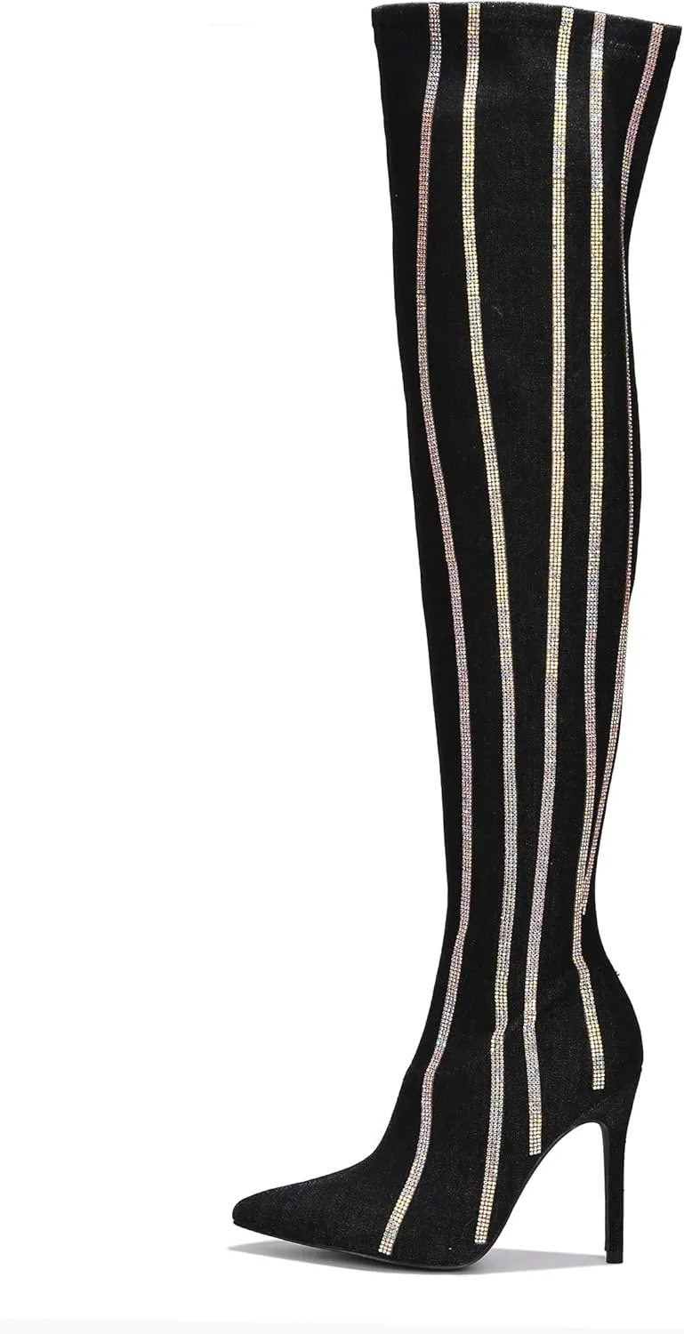 Cape Robbin Hidenim Rhinestone Thigh High Stiletto Boots (Hidenim)