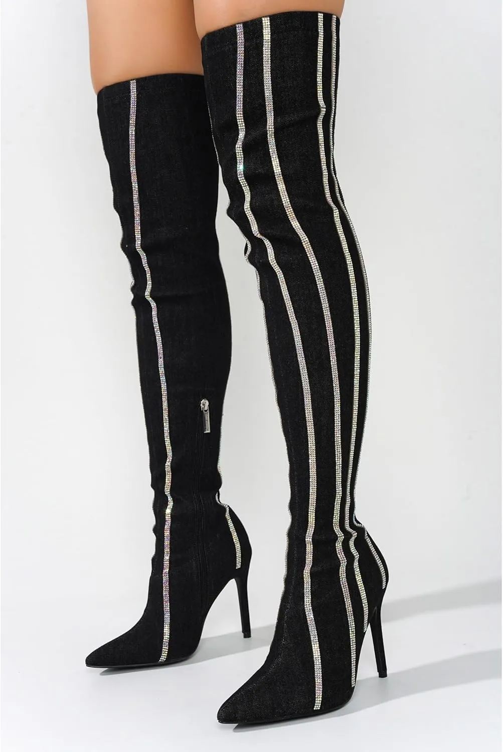 Cape Robbin Hidenim Rhinestone Thigh High Stiletto Boots (Hidenim)