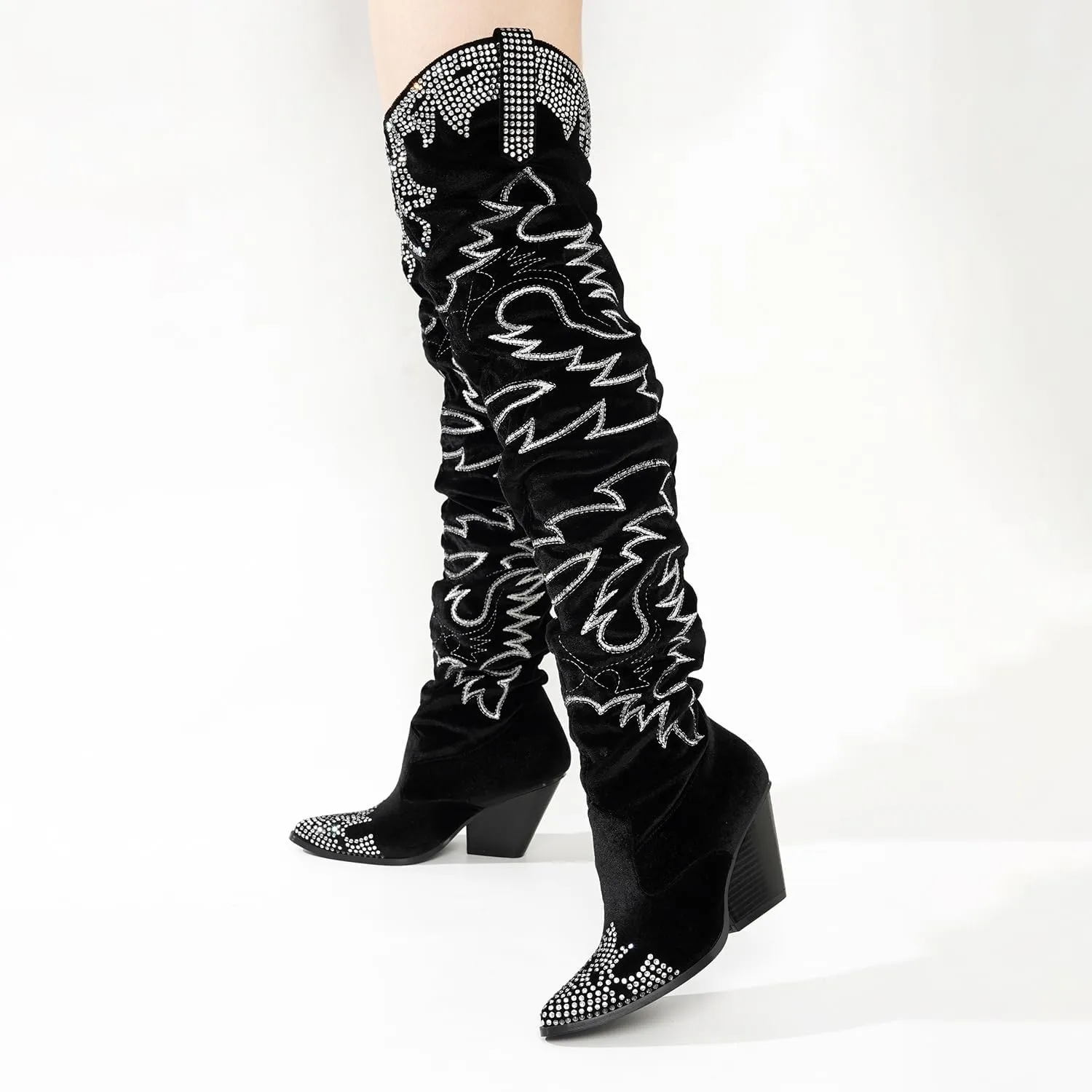 Cape Robbin Women Ladies Thigh High Cowboy Boots Over The Knee Western Cowgirl Boots with Chunky Block Low Heels