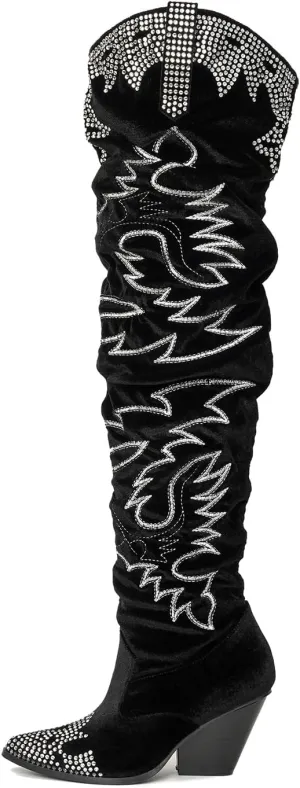Cape Robbin Women Ladies Thigh High Cowboy Boots Over The Knee Western Cowgirl Boots with Chunky Block Low Heels