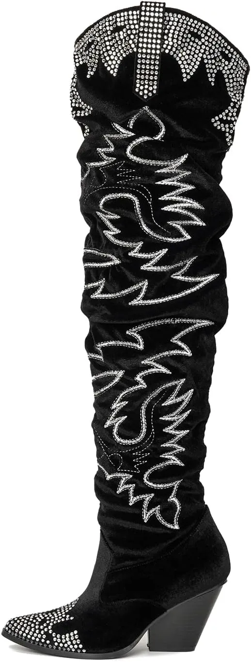 Cape Robbin Women Ladies Thigh High Cowboy Boots Over The Knee Western Cowgirl Boots with Chunky Block Low Heels