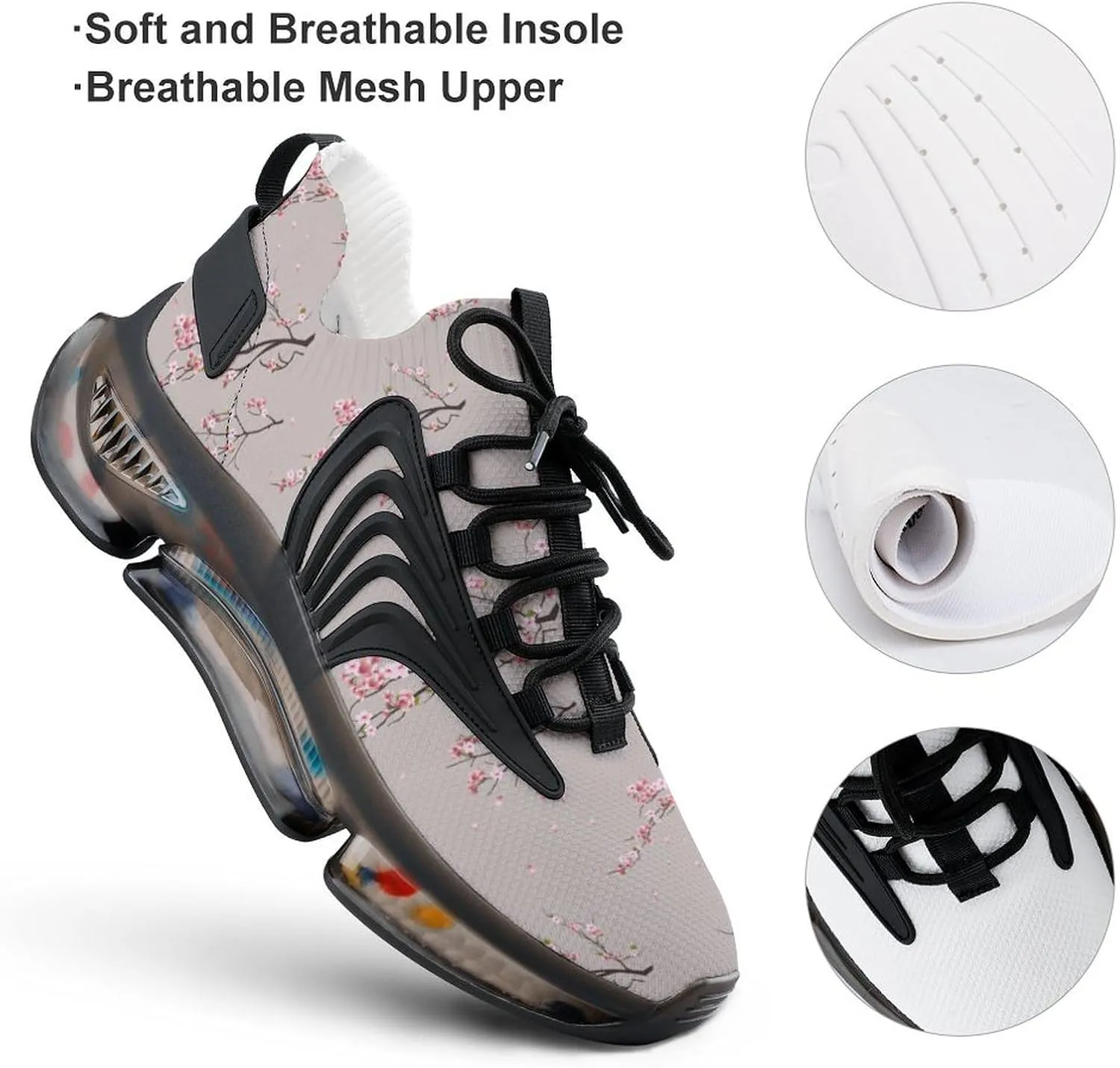 Cherry Blossoms Walking Shoes for Men Lightweight Tennis Fashion Elastic Sports Shoes Cushion Basketball Shoes