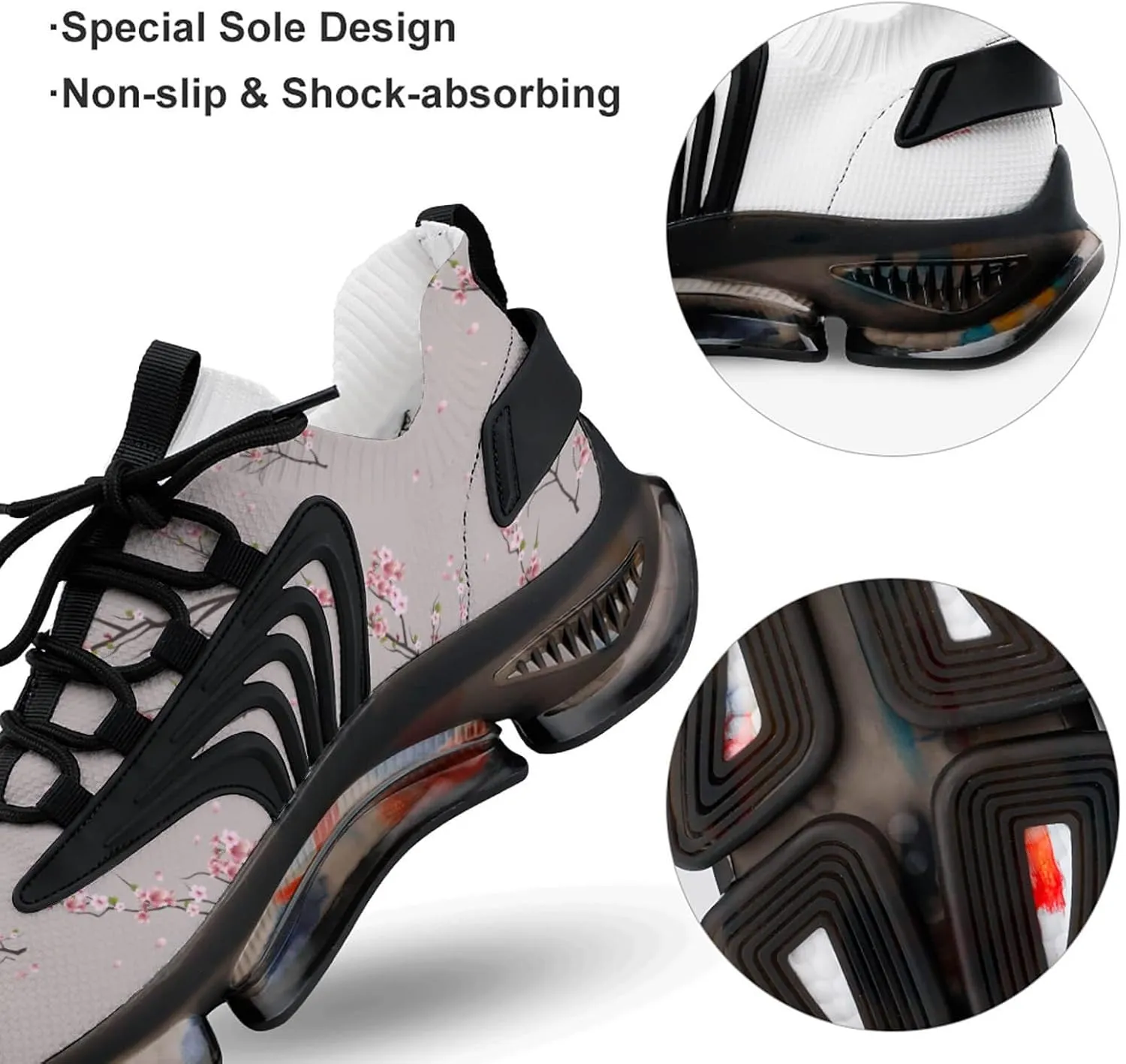 Cherry Blossoms Walking Shoes for Men Lightweight Tennis Fashion Elastic Sports Shoes Cushion Basketball Shoes