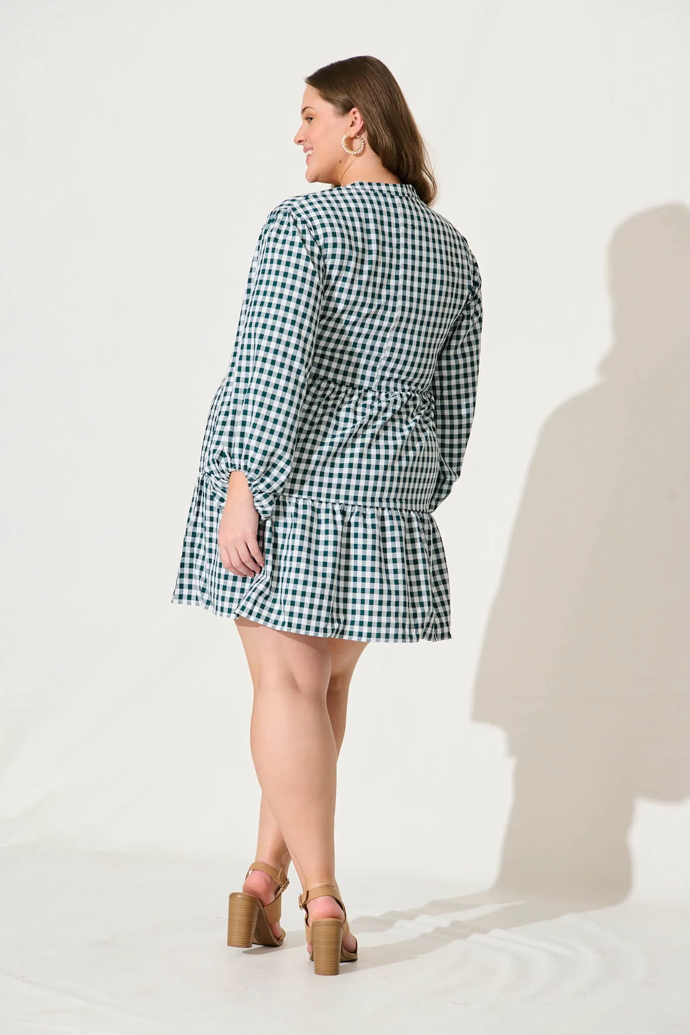 Ciaran Smock Dress In Emerald Gingham