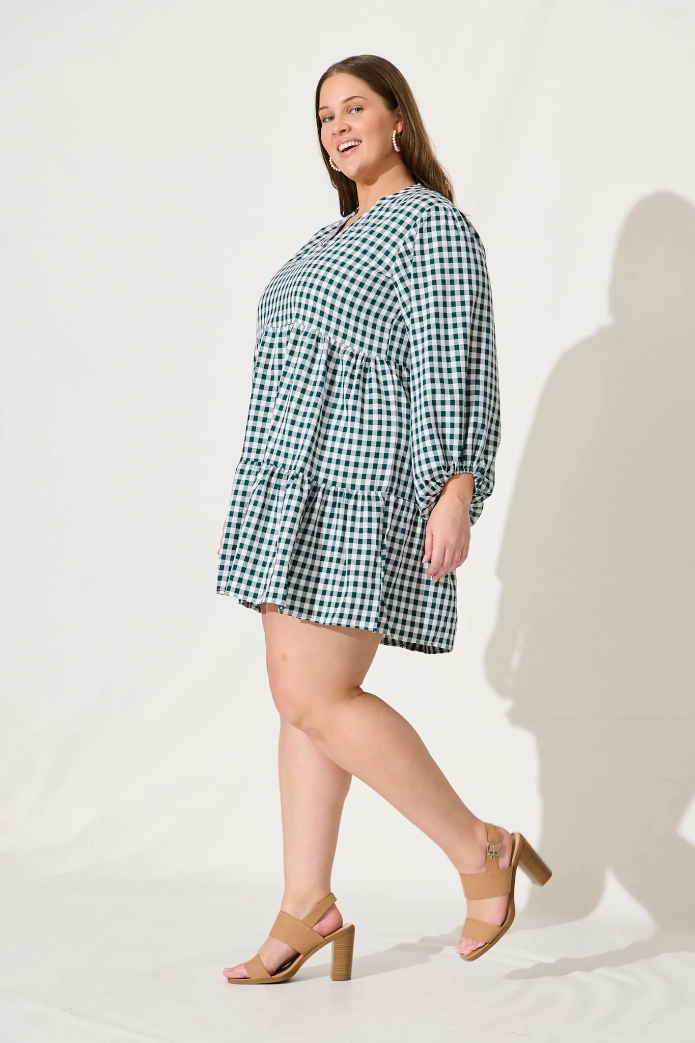 Ciaran Smock Dress In Emerald Gingham